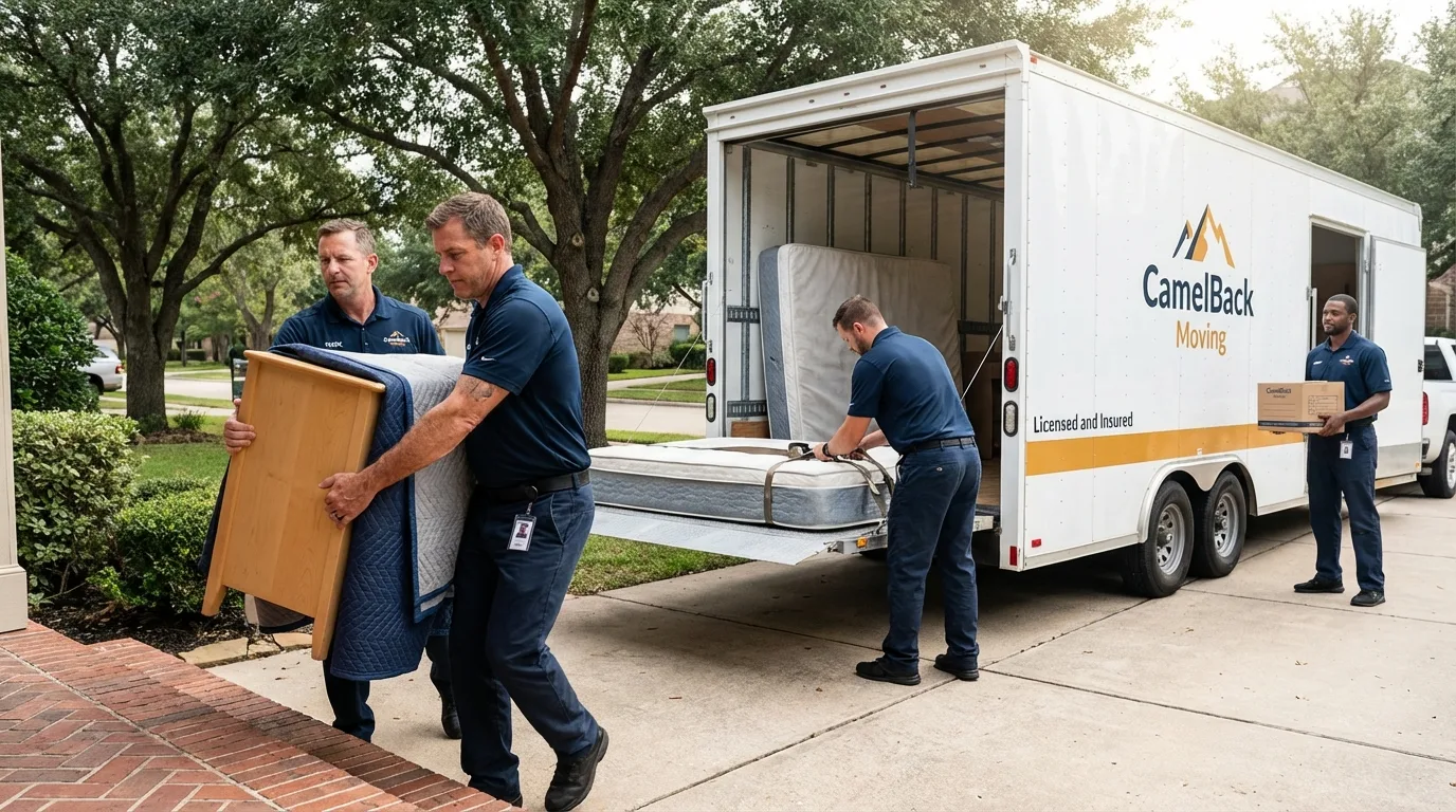 Crew loading residential truck for cross-state move from Abbeville, AL